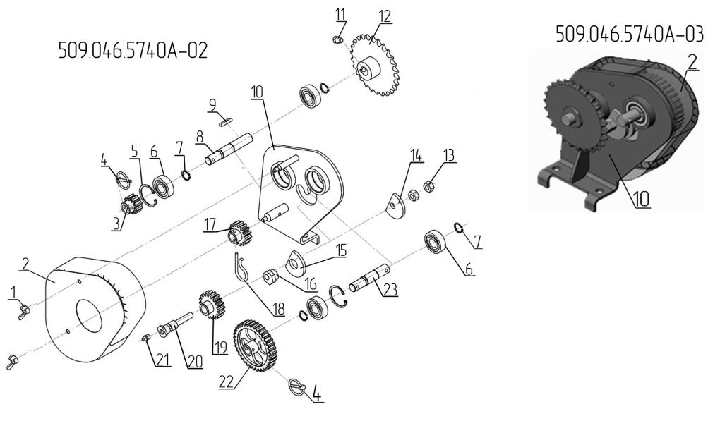 Редуктор 509.046.5740А-02 (правый), 509.046.5740А-03 (левый)